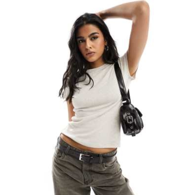 Weekday linen blend fitted t-shirt in beige