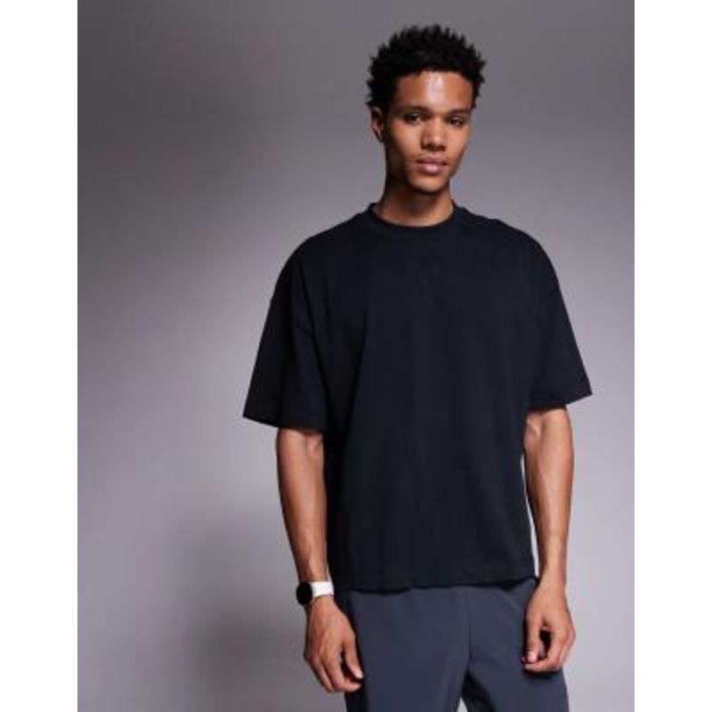 4505 quick dry boxy cropped heavyweight cotton training T-shirt in black