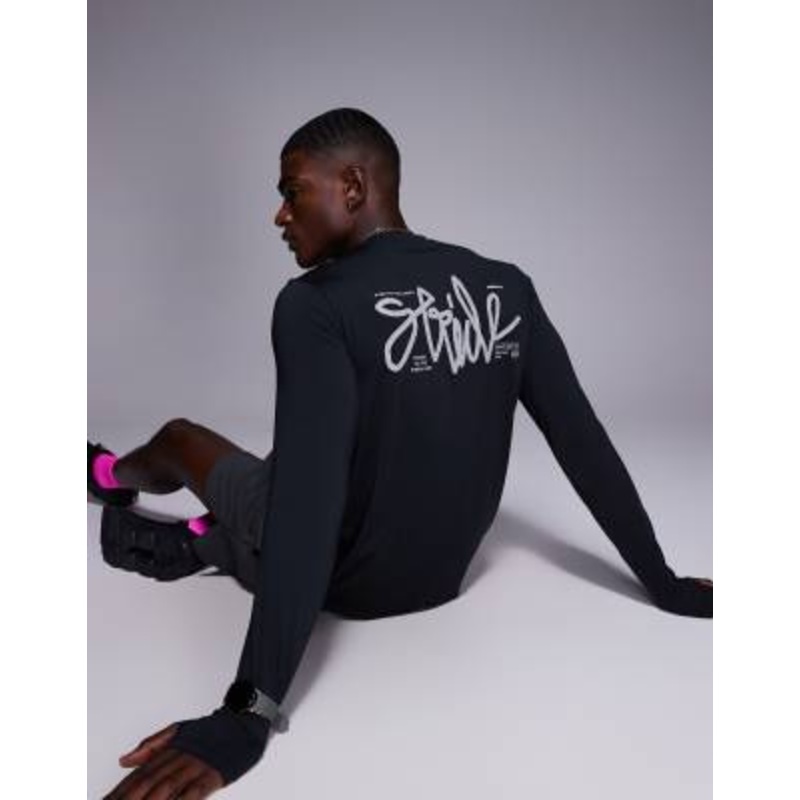 4505 quick dry performance mesh back print long sleeve t-shirt in black