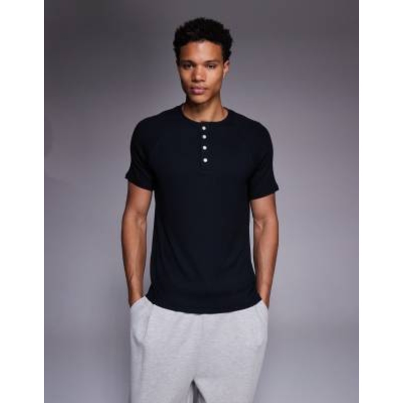 4505 Rest Day ultra soft modal ribbed slim fit raglan henley T-shirt in black