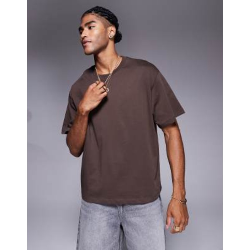 ADPT oversized boxy t-shirt in brown