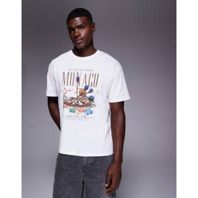 ADPT oversized t-shirt with casino print in white