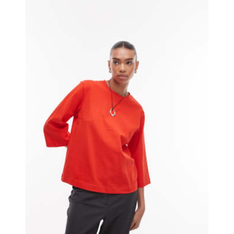 ARKET heavyweight 3/4 sleeve T-shirt in red