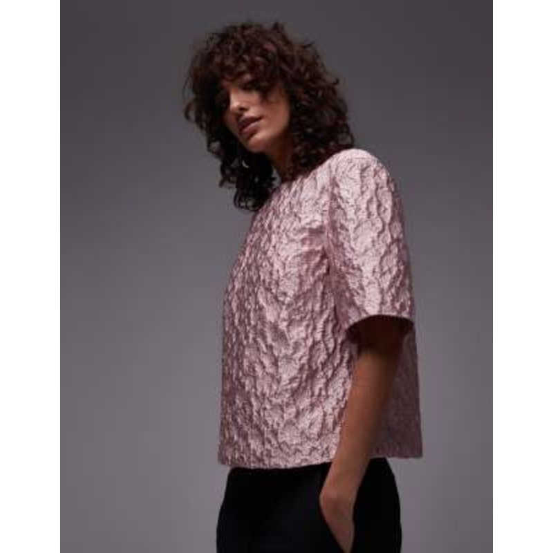 ARKET textured metallic jacquard oversized T-shirt top in pink