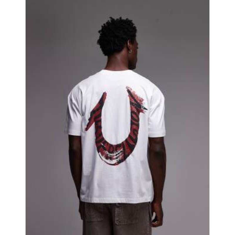 True Religion painted logo back oversized T-shirt in white