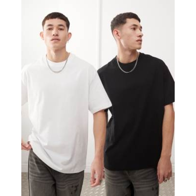 Weekday oversized 2-pack t-shirt in black and white
