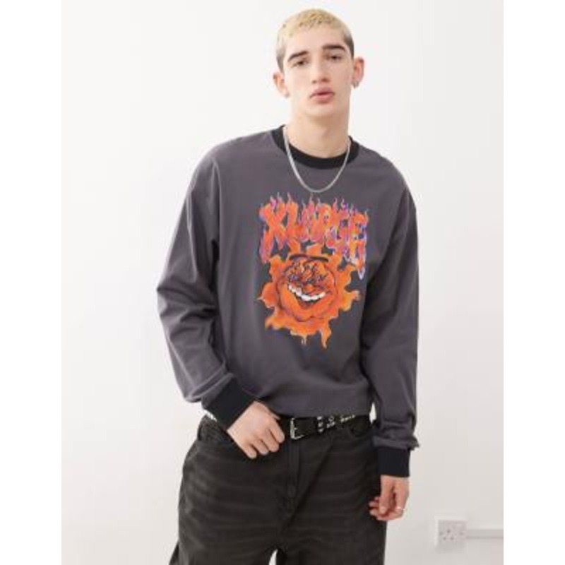 XLARGE long sleeve t-shirt with burning graphic in charcoal