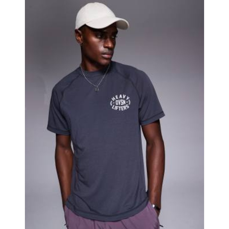 4505 quick dry performance jersey chest graphic oversized training t-shirt in charcoal