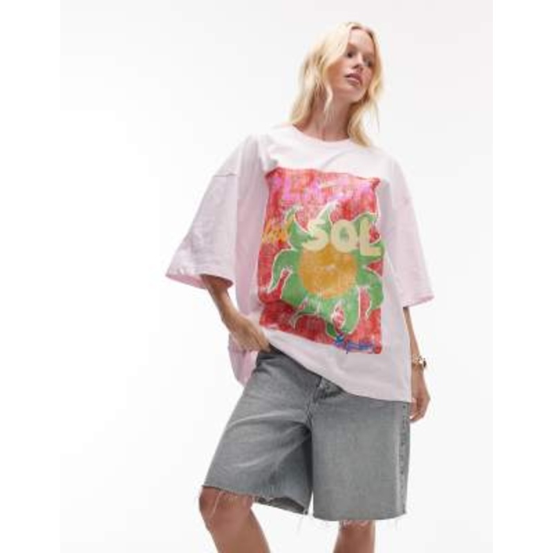 Topshop jersey graphic Plaza de Sol oversized T-shirt in pink