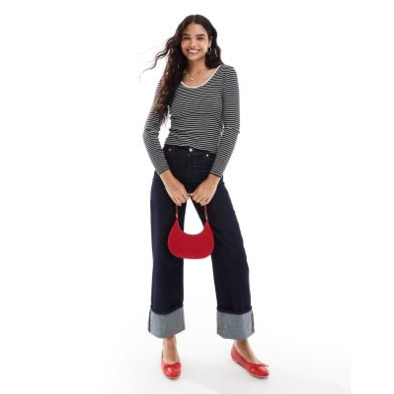 Vero Moda reversible long sleeve t-shirt in black and white stripe