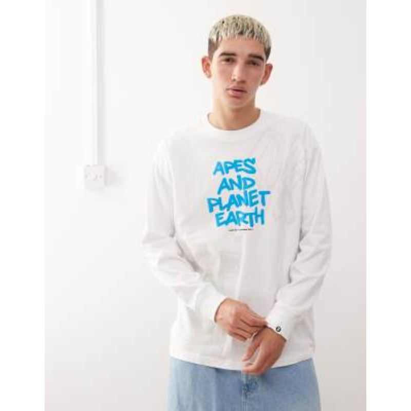 Aape by A Bathing Ape long sleeve t-shirt in white with placement sketch print
