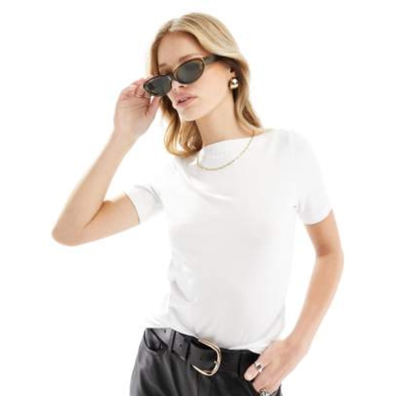 Vero Moda boat neck fitted t-shirt in white