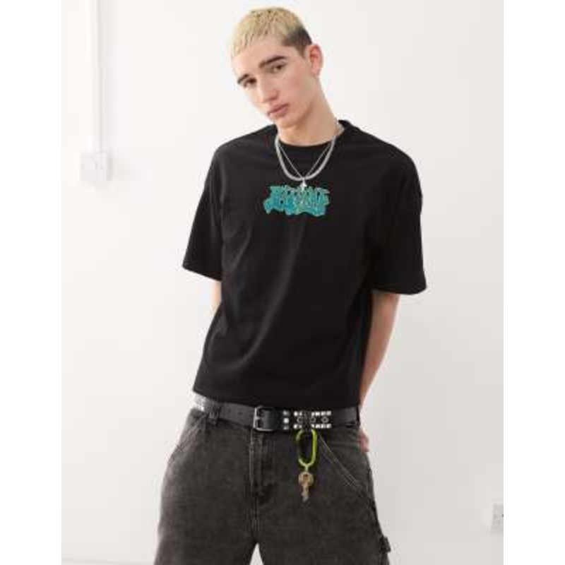 Weekday Great boxy fit T-shirt with front graphic print in black