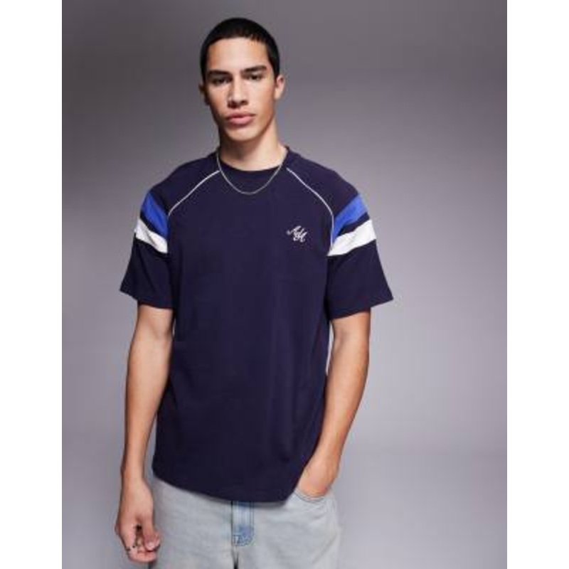Alma De Ace color block 240gsm t-shirt in navy