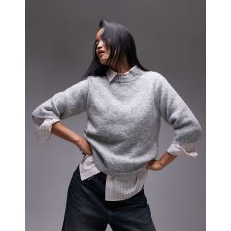 Topshop knitted t-shirt in gray