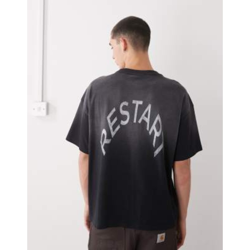 Weekday boxy fit T-shirt with Restart graphic print in faded black