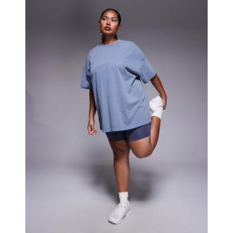 4505 Curve Icon boxy heavyweight cotton quick dry oversized training T-shirt in washed china blue