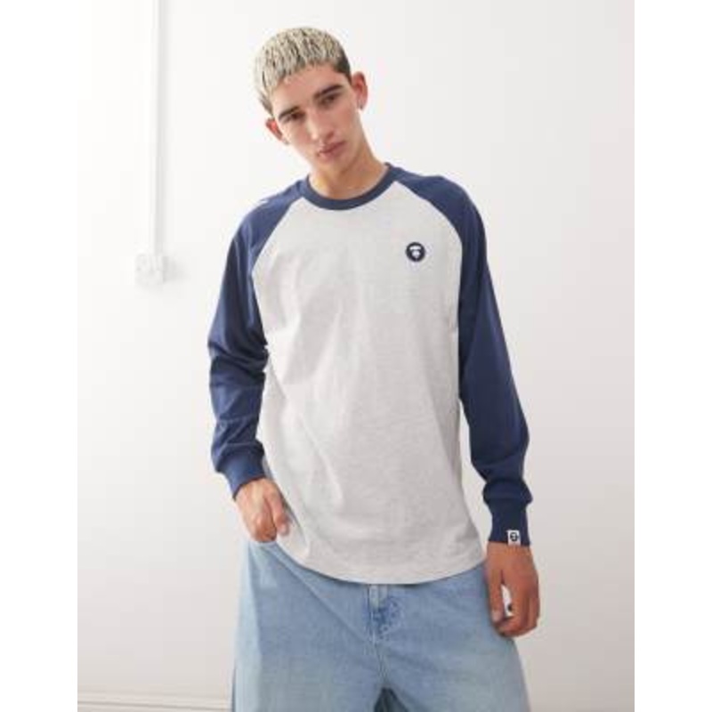 Aape by A Bathing Ape boxy long sleeve raglan t-shirt in gray and navy