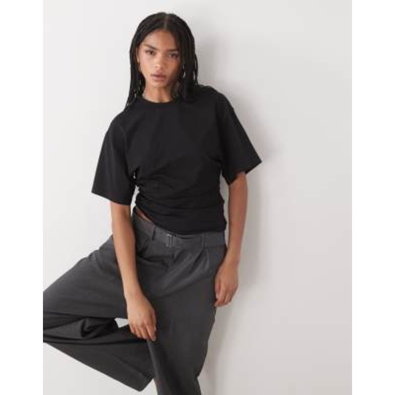Weekday cinched waist T-shirt in black