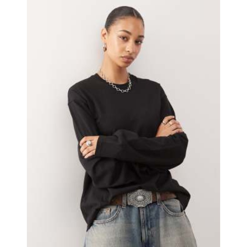 Weekday oversized boxy fit long sleeve t-shirt in black