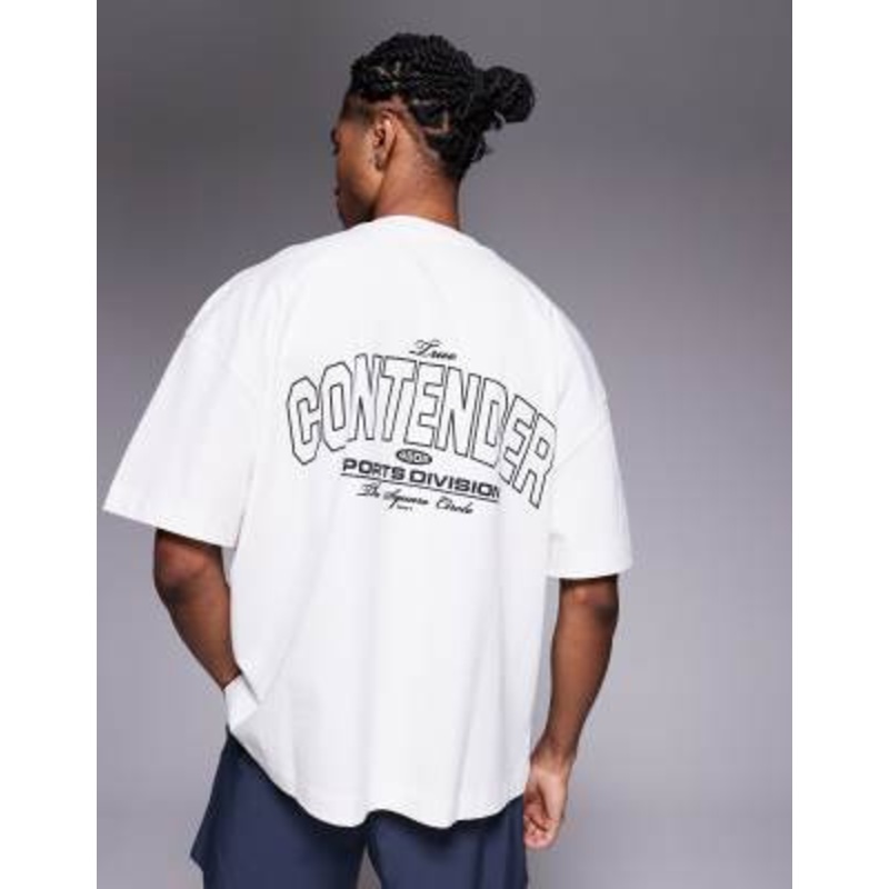 4505 oversized heavyweight back print cotton t-shirt with quick dry finish in vintage white