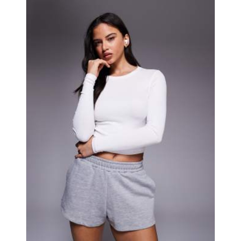 4505 Rest Day ultra soft modal ribbed long sleeve cropped baby T-shirt in white