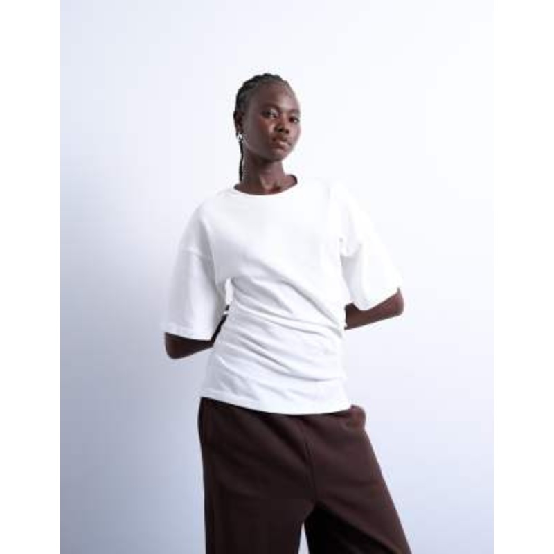 Topshop twisted detail T-shirt in ivory