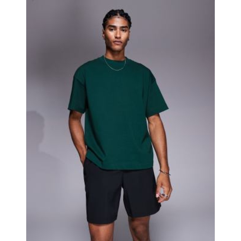 4505 boxy cropped heavyweight cotton training t-shirt with quick dry finish in pine green