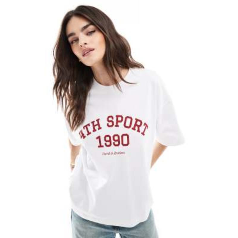 4th & Reckless drop shoulder printed logo T-shirt in white