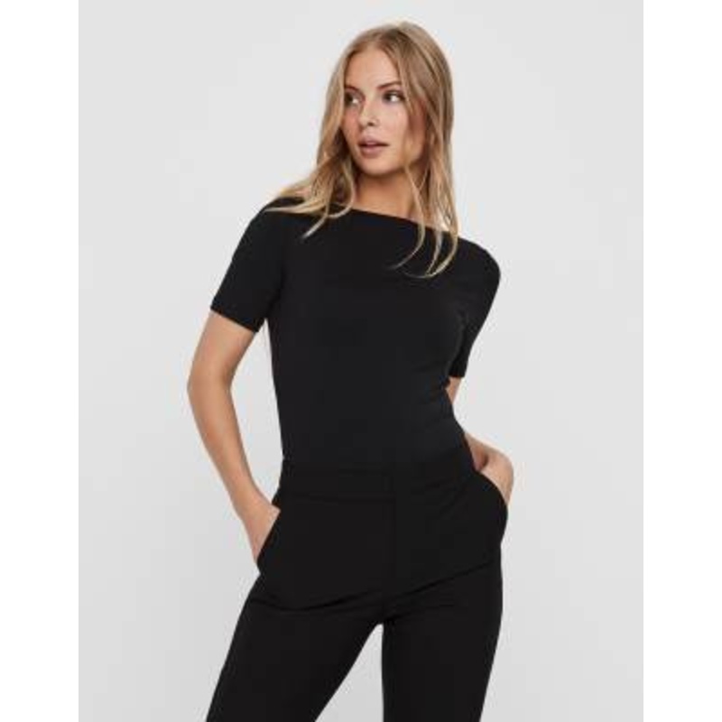 Vero Moda boat neck fitted T-shirt in black