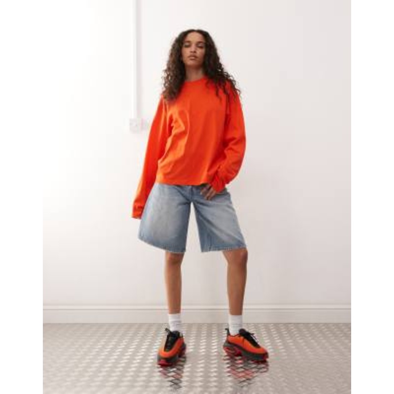 Weekday oversized boxy fit long sleeve T-shirt in orange