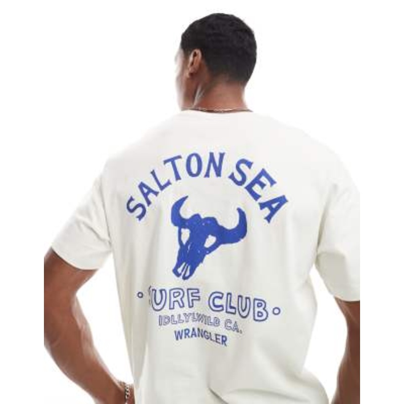 Wrangler surf club back print relaxed fit t-shirt in off white