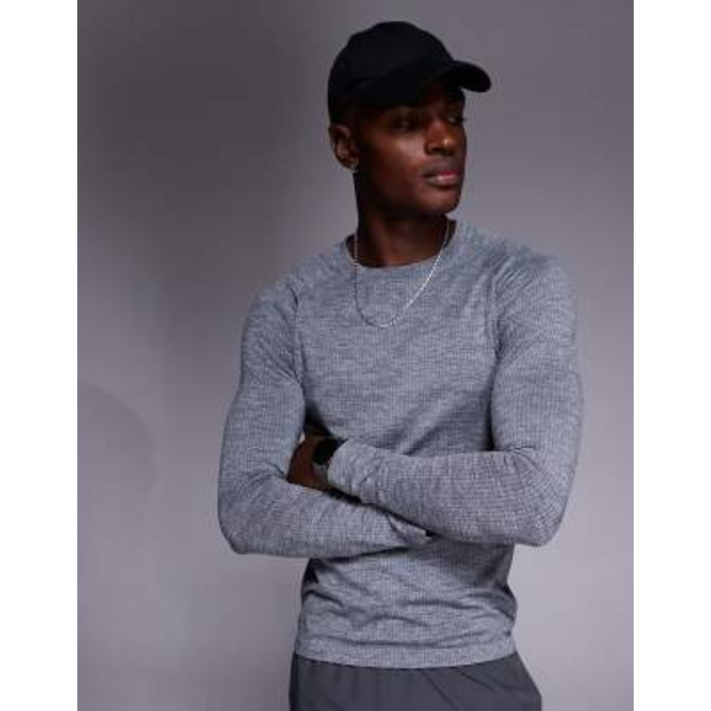 4505 seamless mesh slim fit lightweight base layer long sleeve t-shirt in heathered sky gray