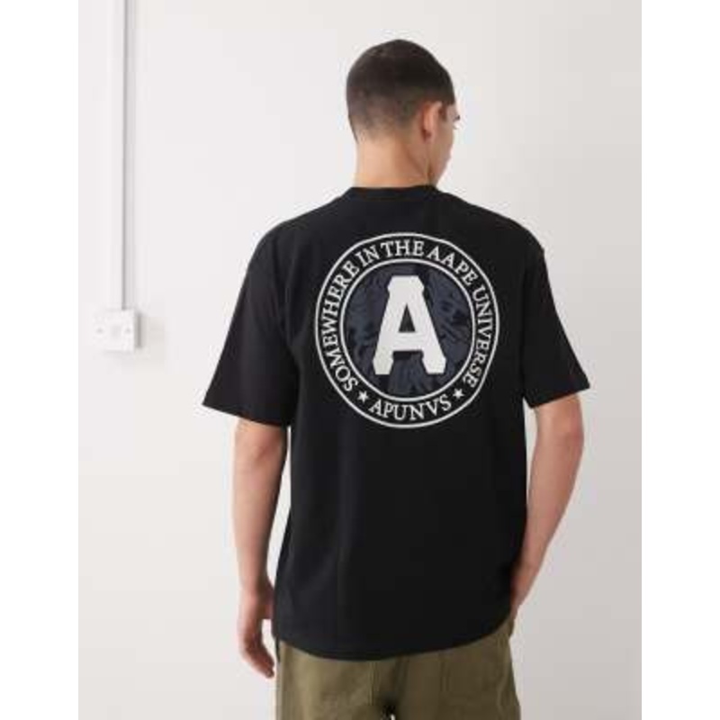Aape by A Bathing Ape boxy fit T-shirt in black with chest and back print