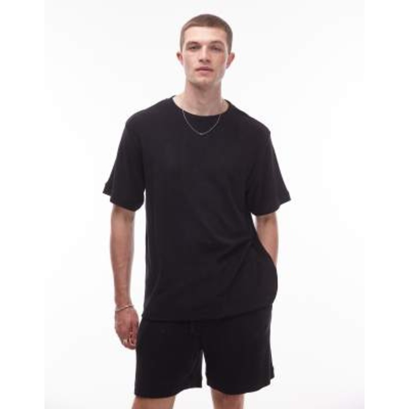 ARKET pure cotton soft touch terrycloth oversized t-shirt in black – part of a set