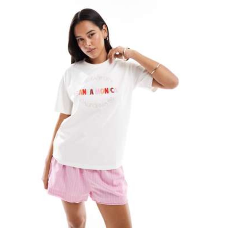 Vero Moda boxy t-shirt with Santa Monica embroidery in white