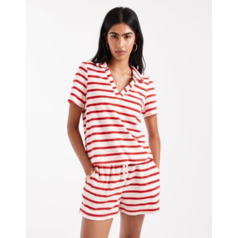 Vero Moda terrycloth polo T-shirt in red stripe – part of a set