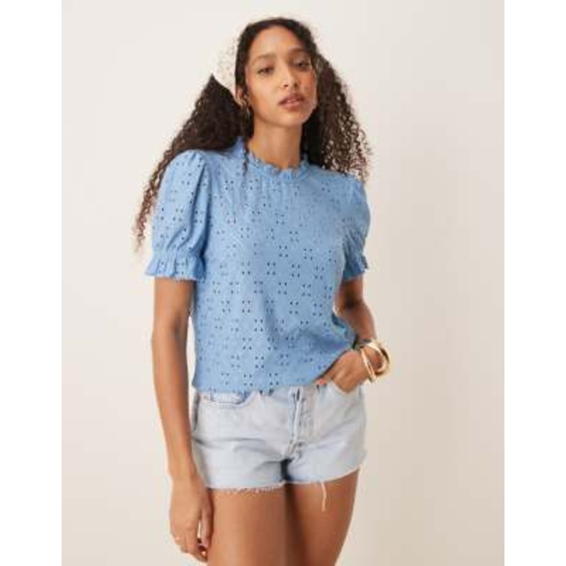 Vila eyelet jersey t-shirt in blue