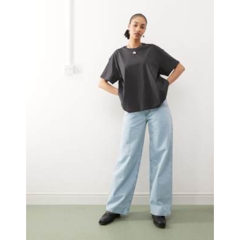 Weekday boxy fit oversized t-shirt in off-black