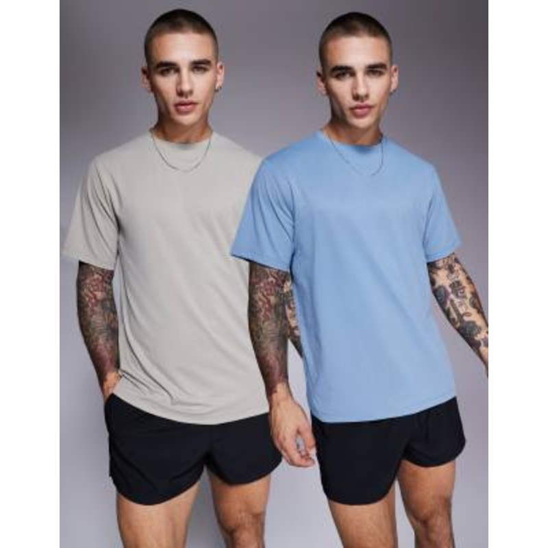 4505 Icon training t-shirt with quick dry 2 pack in taupe and slate blue