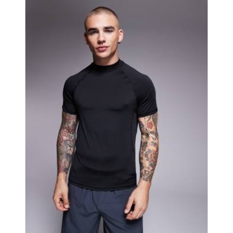 4505 muscle fit seam detail quick dry base layer t-shirt with mock neck in black