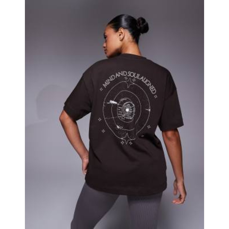 4505 Yoga heavyweight cotton oversized back print t-shirt with quick dry finish in deep brown