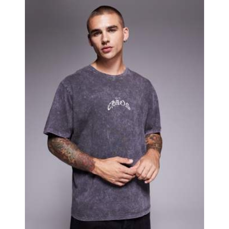 ADPT oversized T-shirt with back print in washed gray
