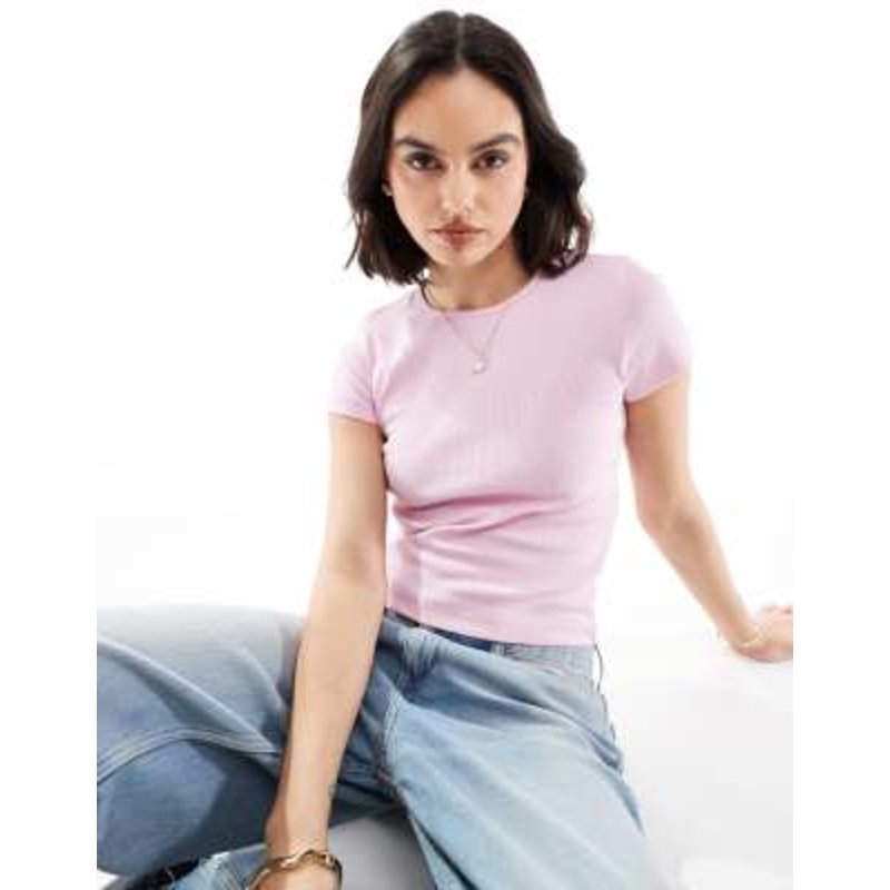 Vero Moda ribbed round neck T-shirt in baby pink