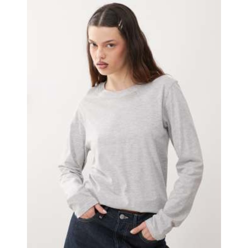 Weekday Essence long sleeve t-shirt in gray melange