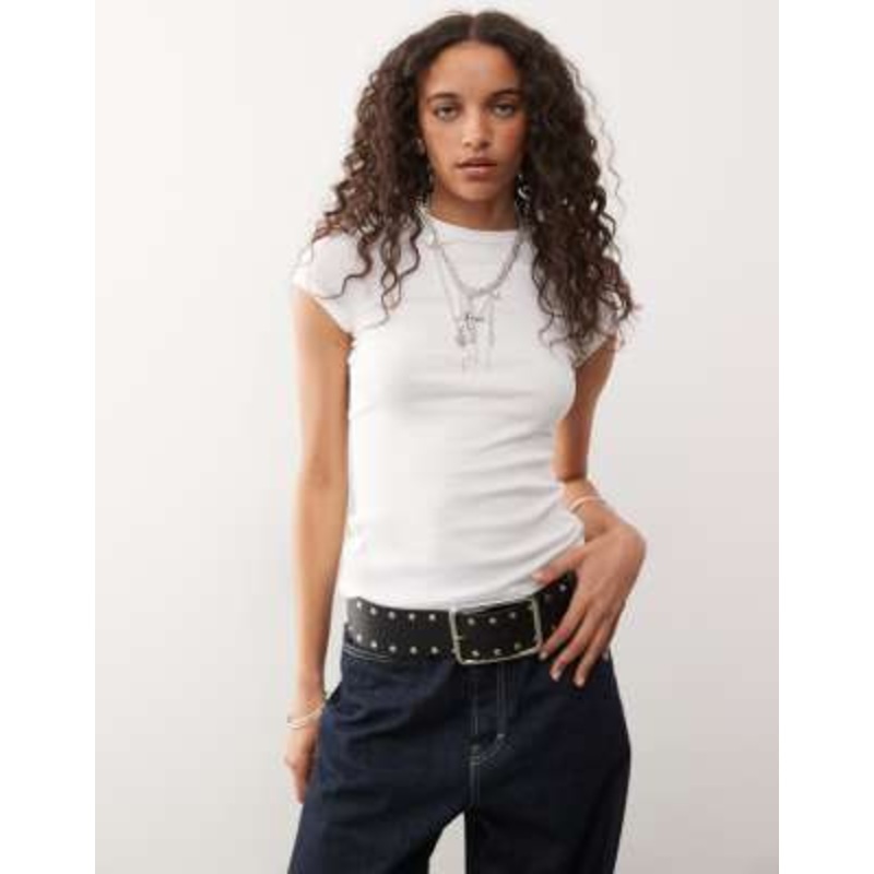 Weekday slim fit ribbed t-shirt in white