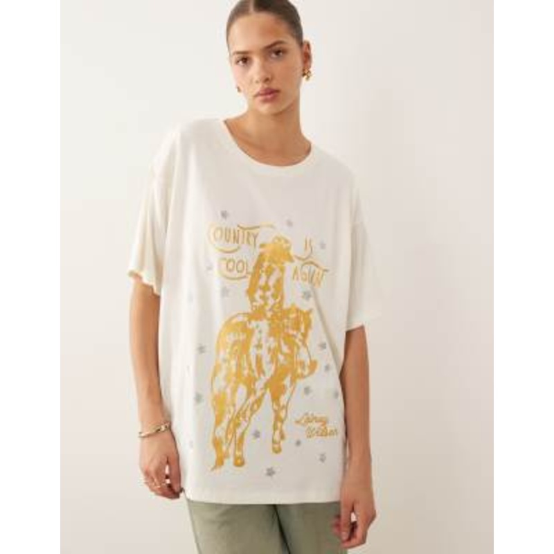 Wrangler x Lainey Wilson oversized cowboy front print graphic t-shirt in white