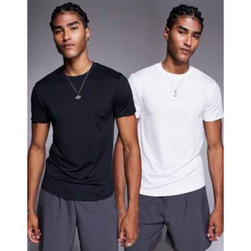 4505 Icon active quick dry muscle fit base layer training T-shirt 2 pack in black and white