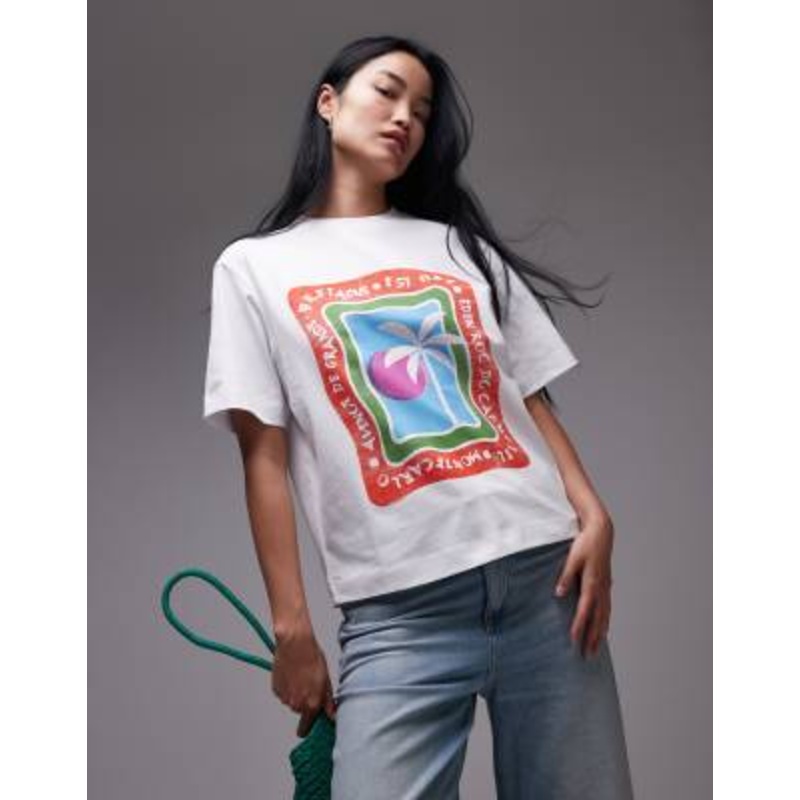 Topshop jersey graphic Eden Roc holiday print t-shirt in white