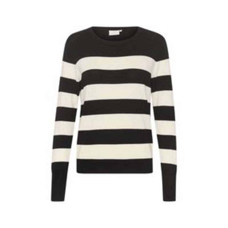 Kaffe Strickpullover – black   turtledove stripe/schwarz